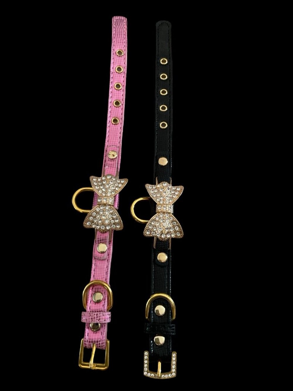 Rhinestone Bow Small Dog Collar x2